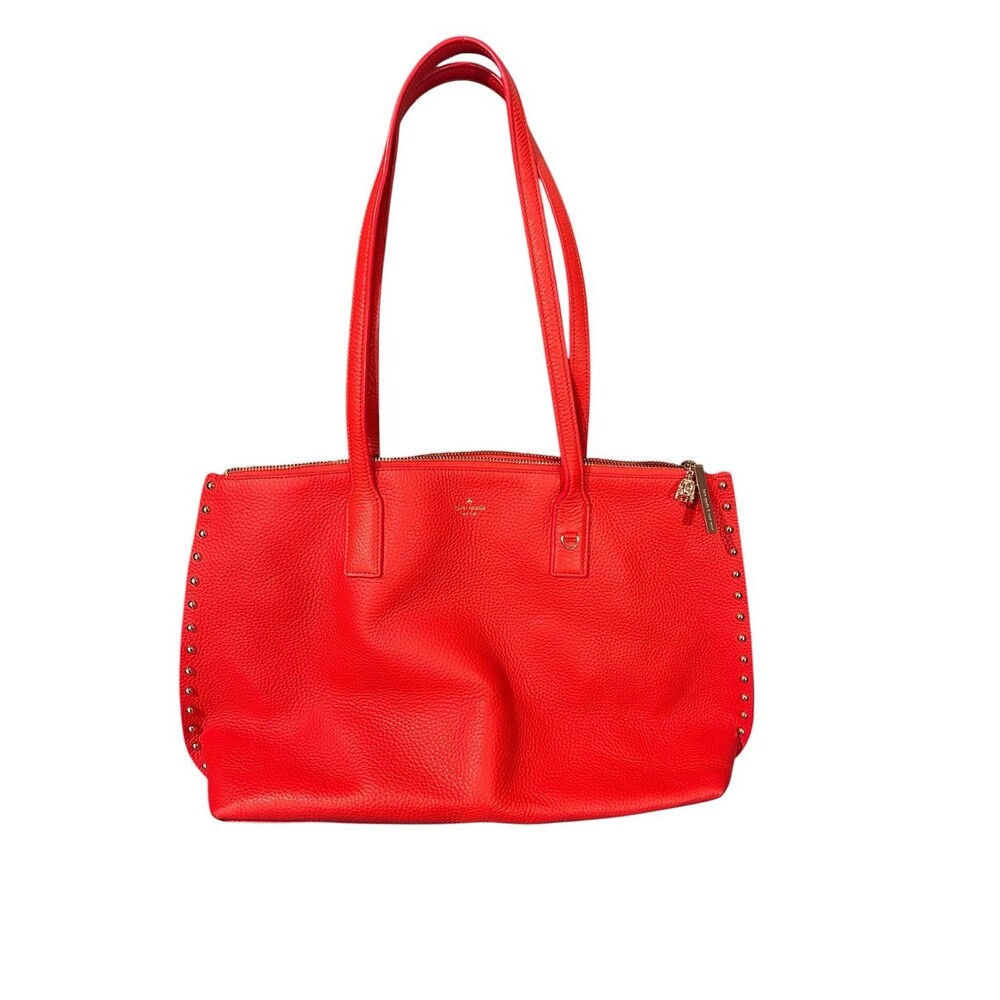 Kate Spade New York Studded Leather Tote Bag orange authentic